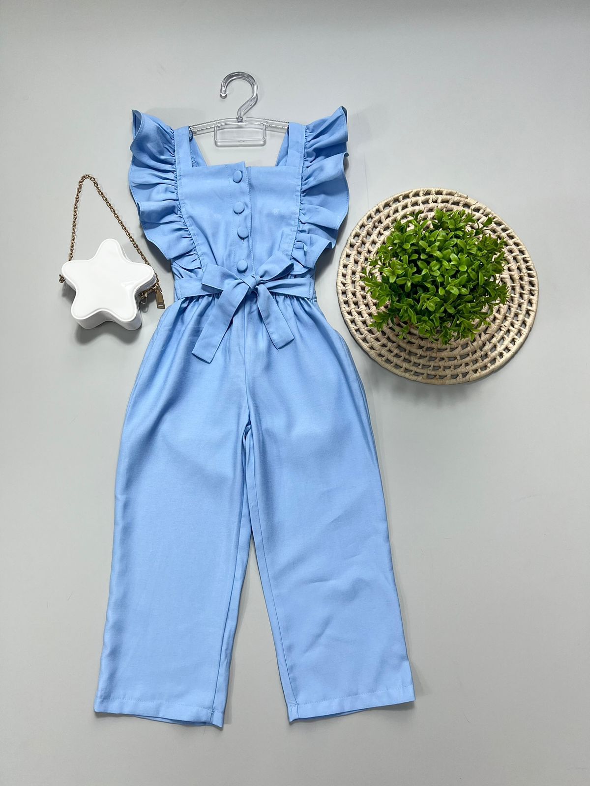 Macacão Longo Babado Azul - Isa Cintra Moda Infantil