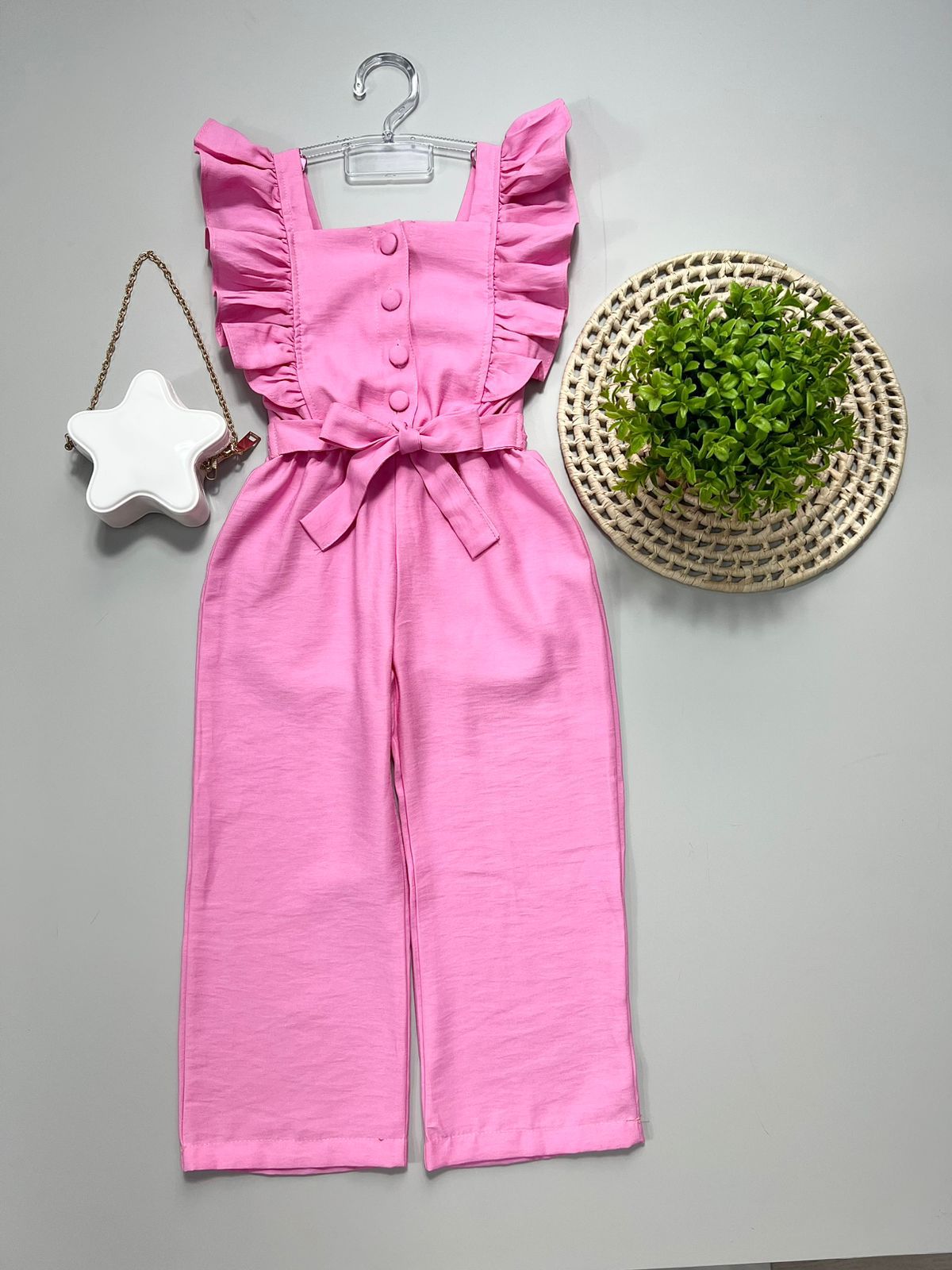 Macacão Longo Babado Rosa - Isa Cintra Moda Infantil