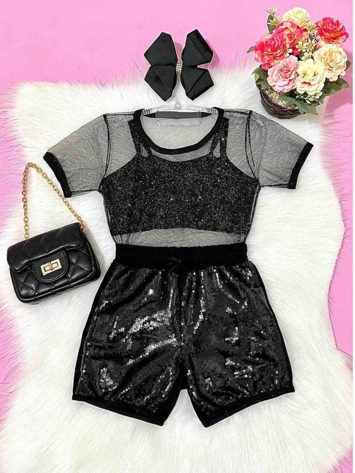 Conjunto Blusa Tule Com Glitter + Top e Short Paet... - Isa Cintra Moda Infantil