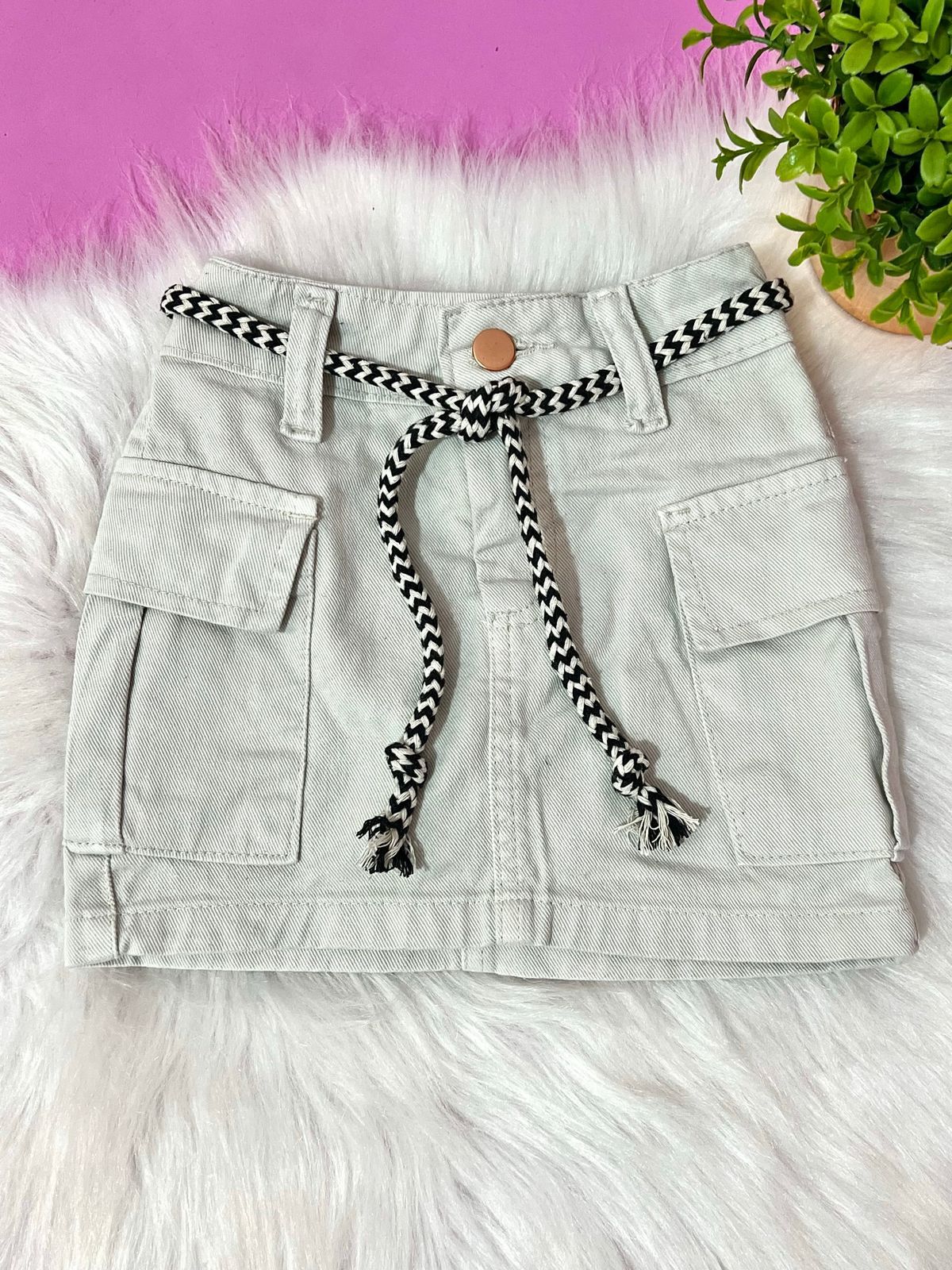 Saia Jeans Bege Destroyed - Isa Cintra Moda Infantil