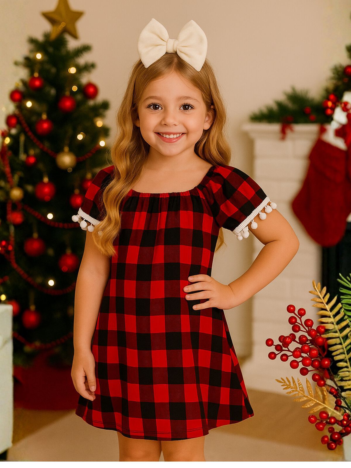 Vestido Xadrez Vermelho Natal - Isa Cintra Moda Infantil