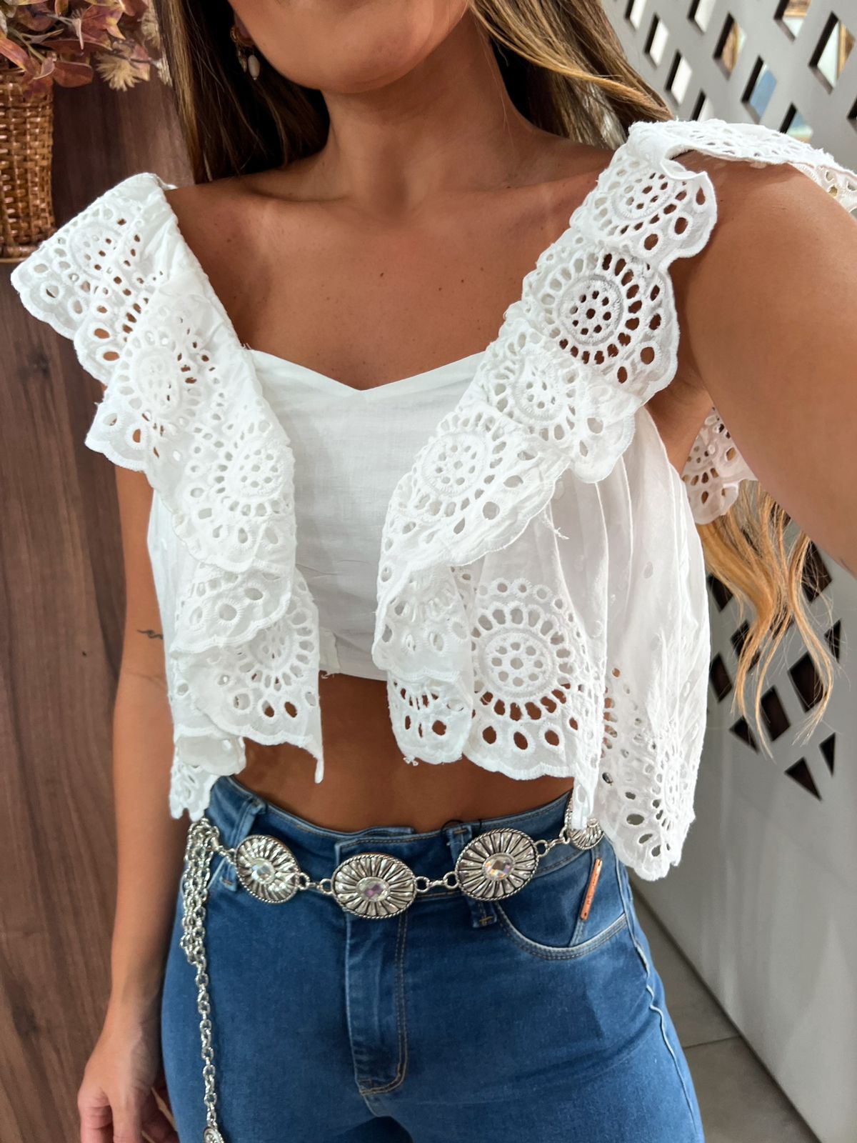 Cropped Laise Branca Flora