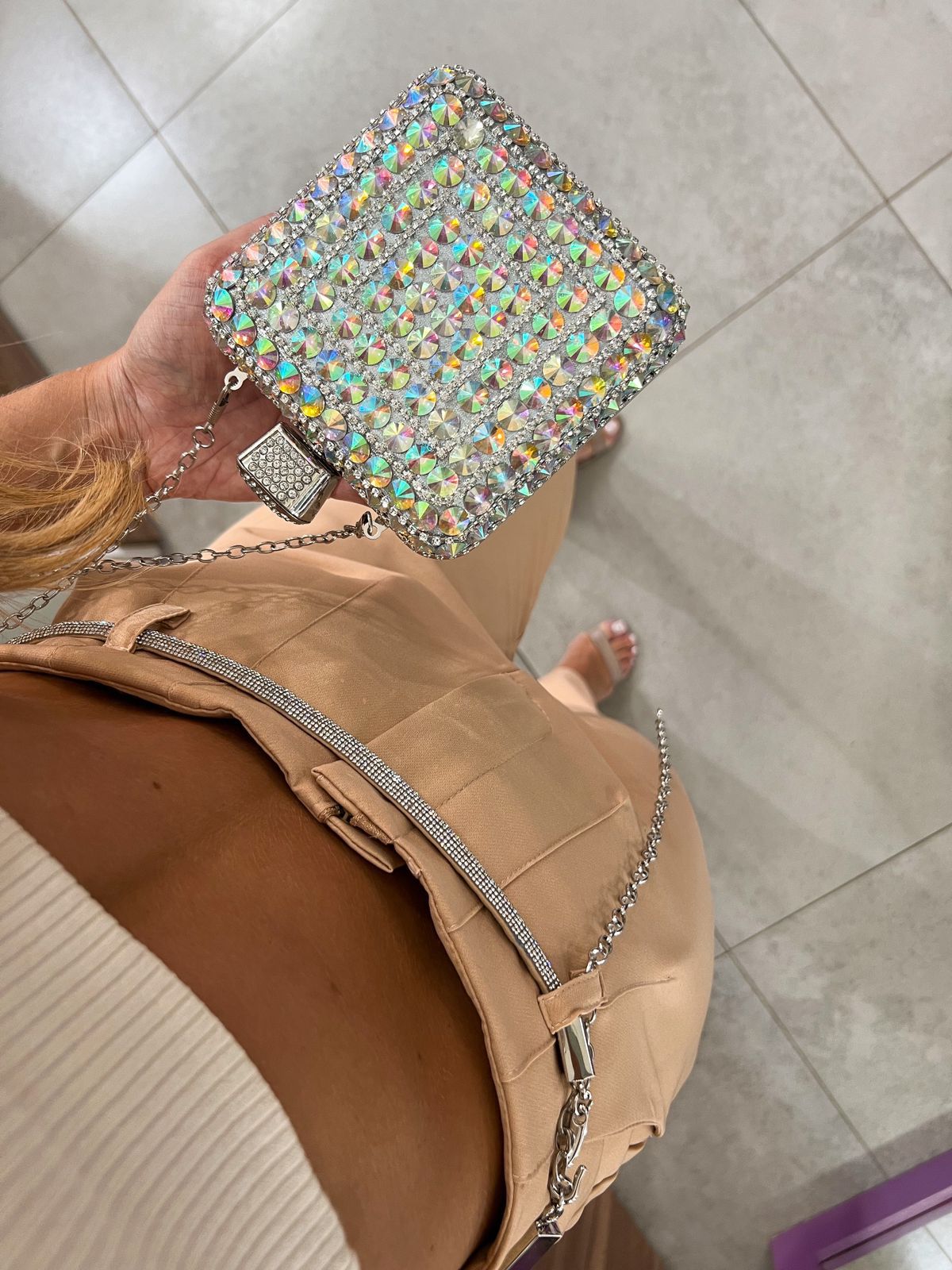 Bolsa Clutch Pedraria Prata 