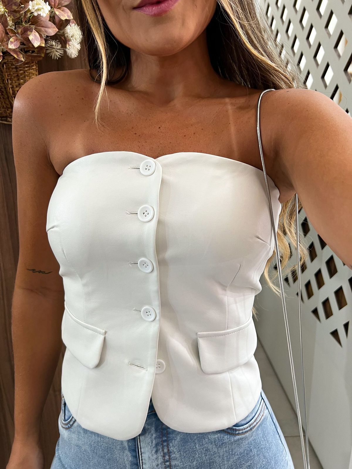 Cropped Courino Corset Branco