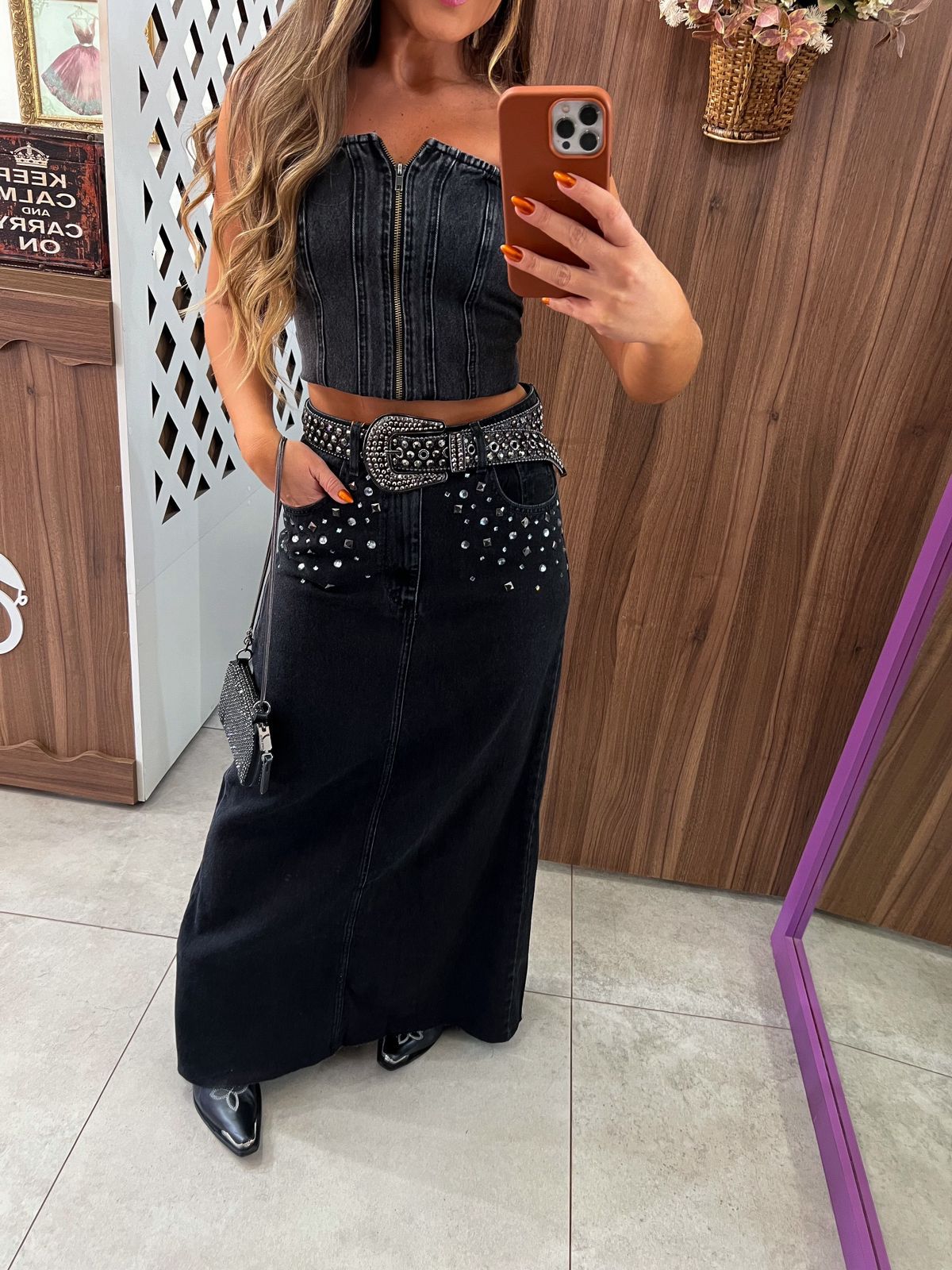 Shop saia de brim longa Online