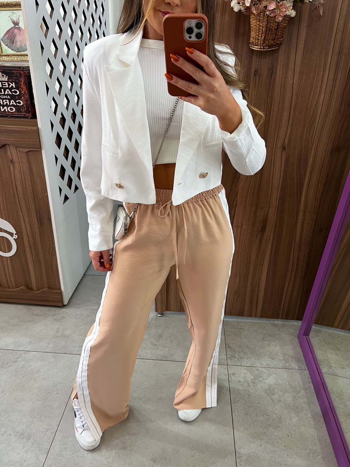 Blazer Cropped Branco Alice 