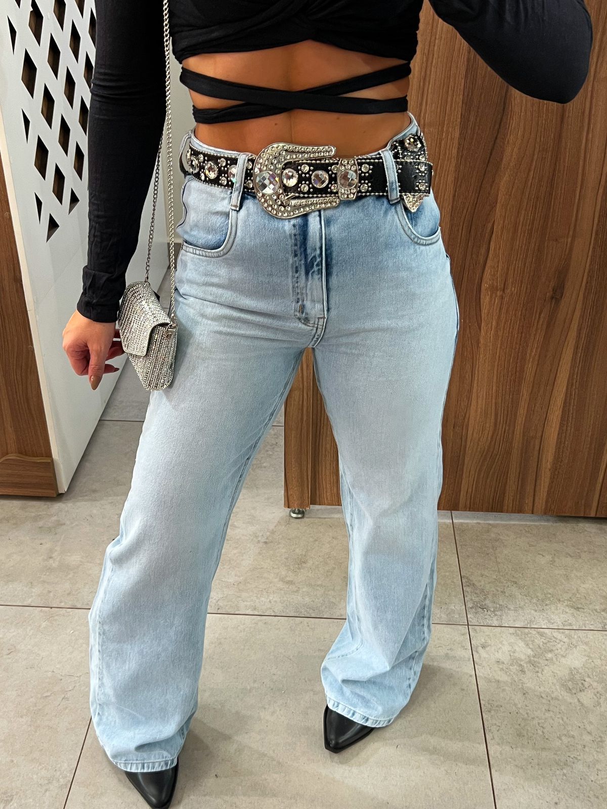 Calça Wide Leg Jeans Claro