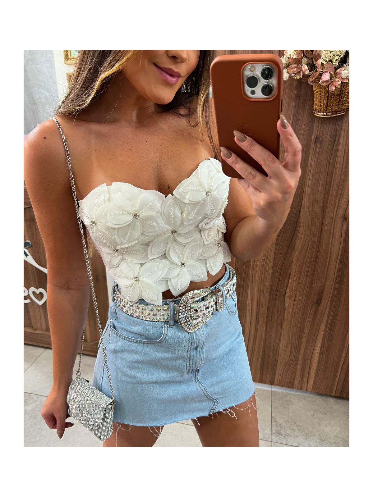 Top Corset Flores Branco