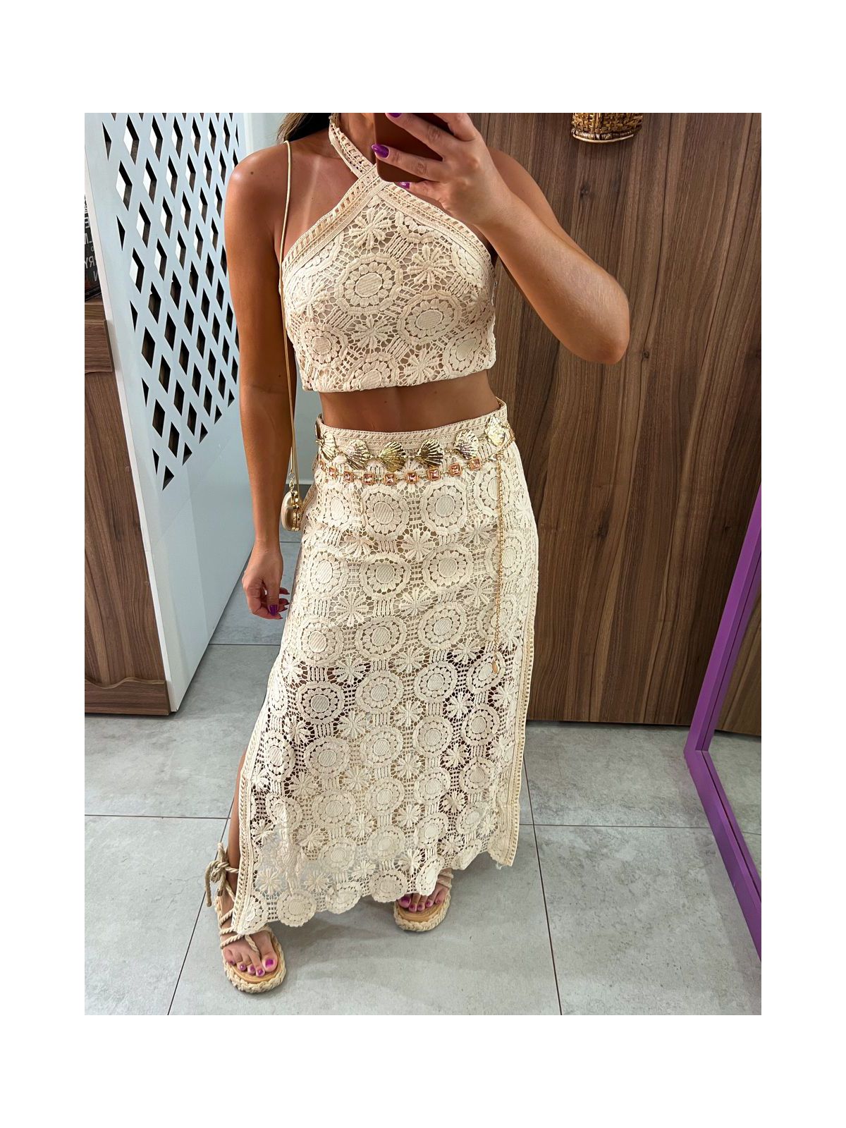 Conjunto Midi Renda Creme Mavie