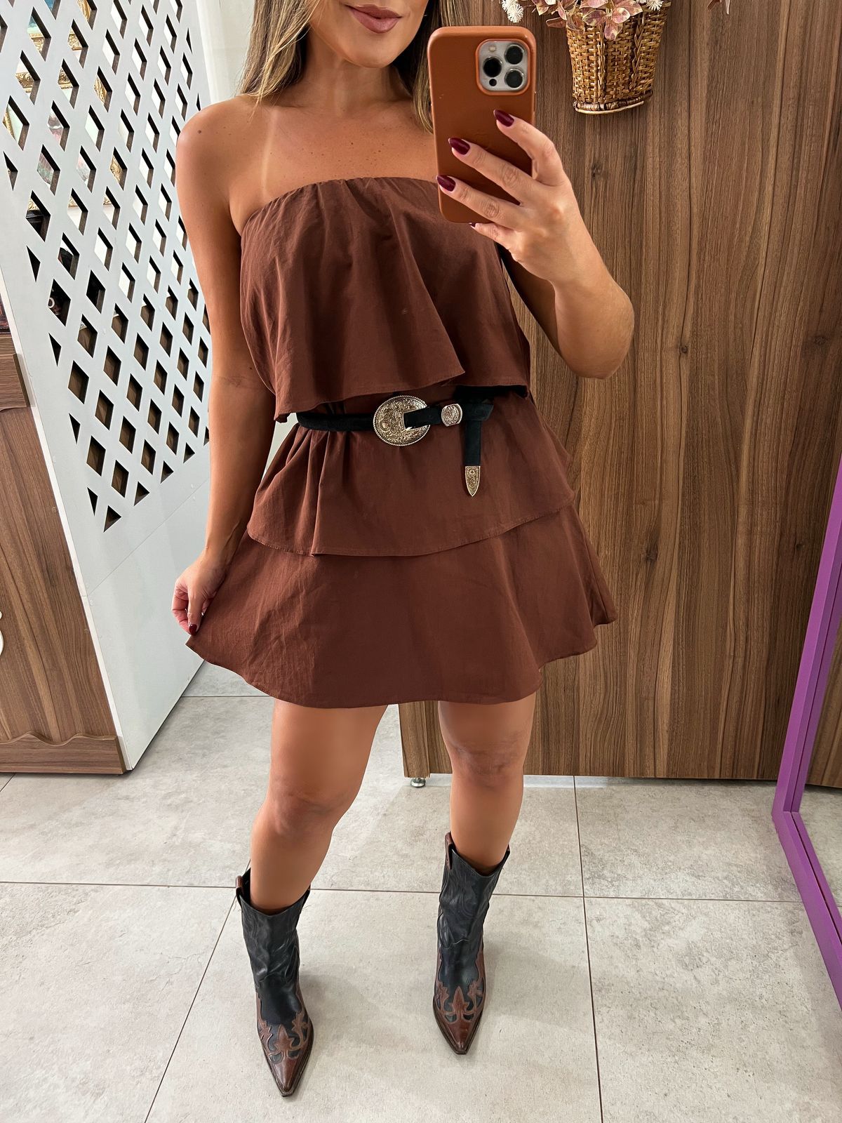 Vestido Babados Marrom
