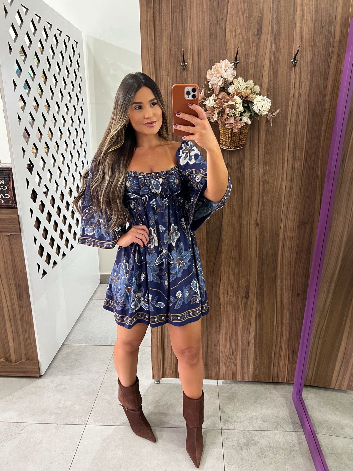 Vestido Curto Manga Estampado Marcelle Farm