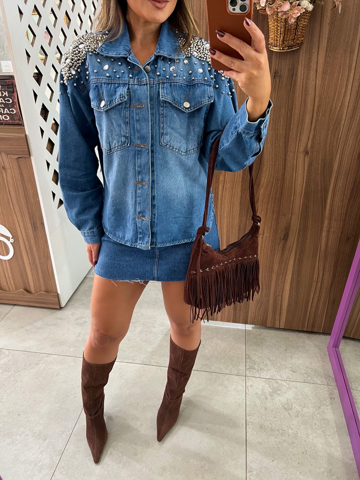 Jaqueta Jeans Bordada Pedraria 