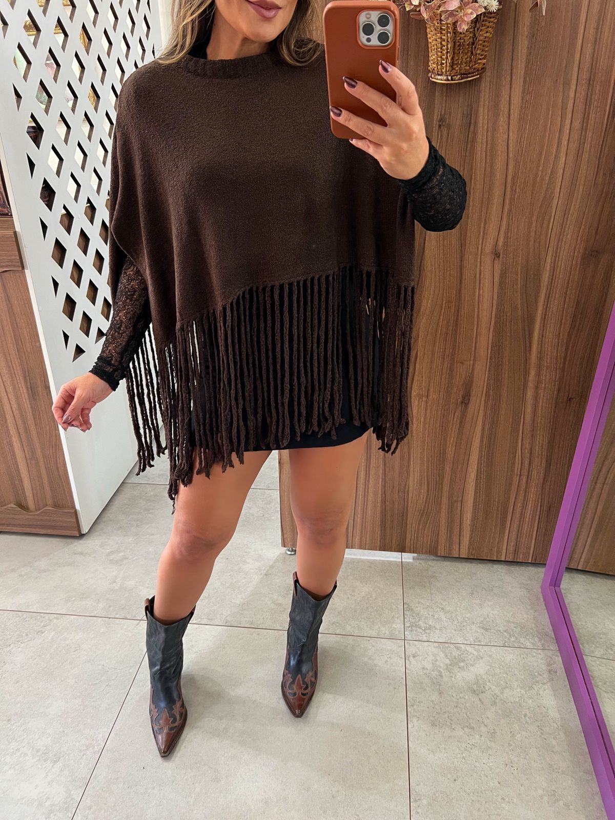 Poncho Tricot Marrom