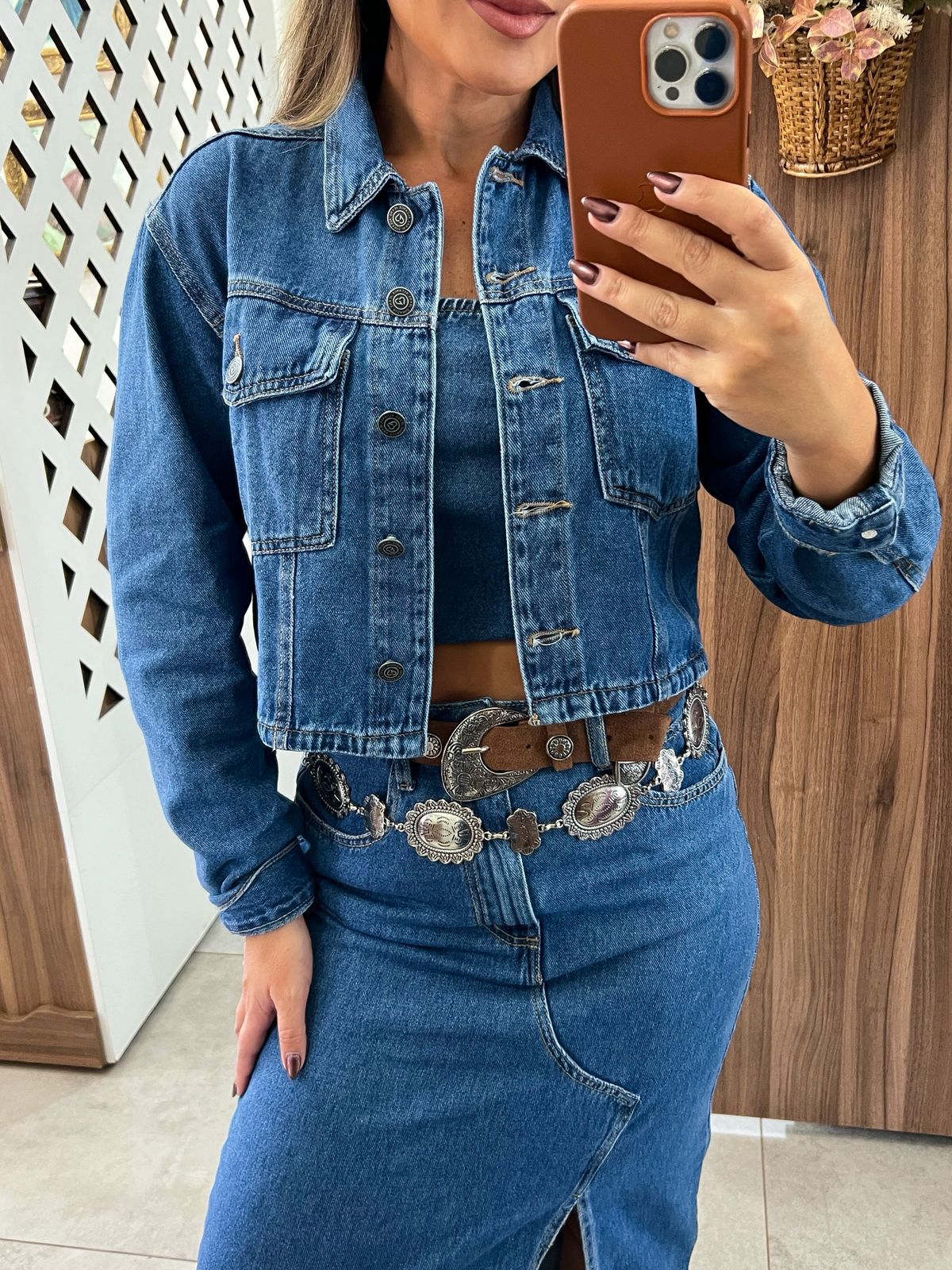 Jaqueta Jeans Cropped Flat Alcance