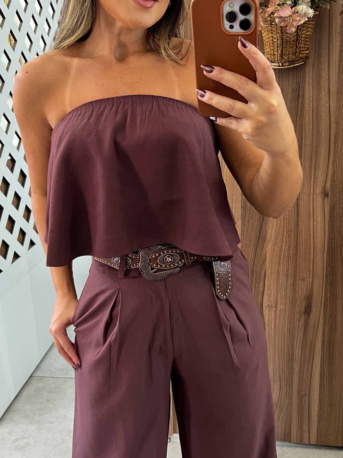 Top Babados Madalena Marrom Bordo