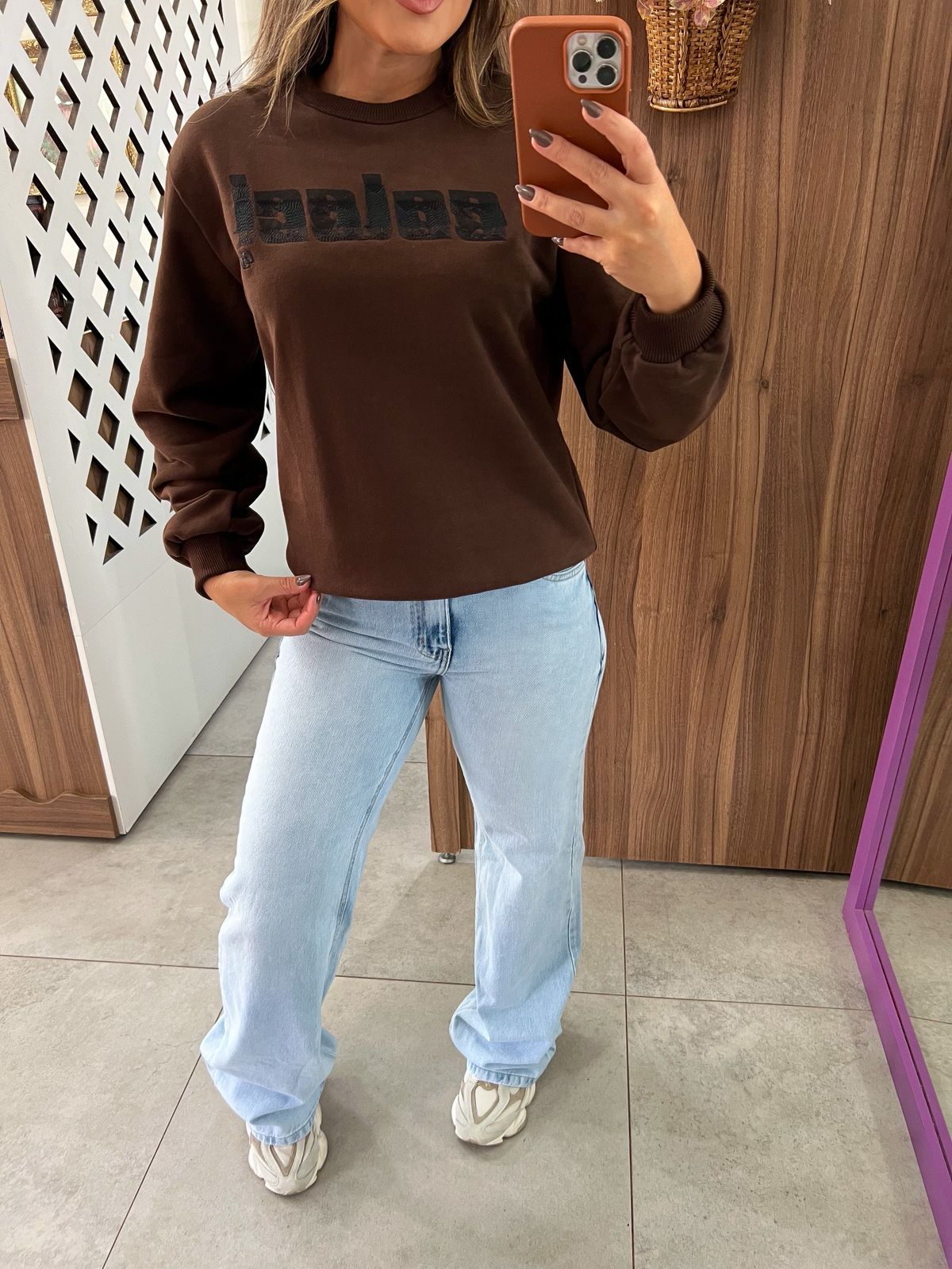 Blusão Moletom Marrom Logo Bordada Colcci 