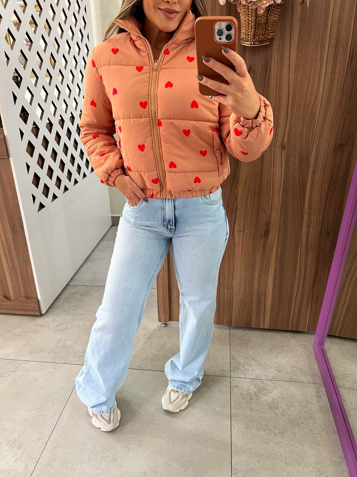 Jaqueta Puffer Corações Nude