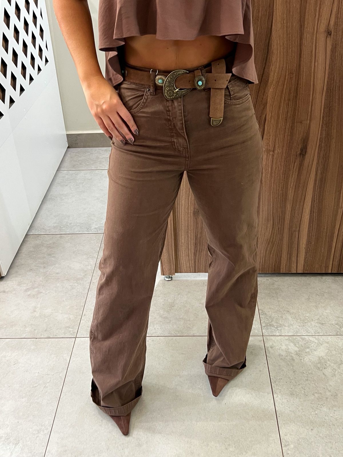 Calça Wide Leg Marrom Bruna