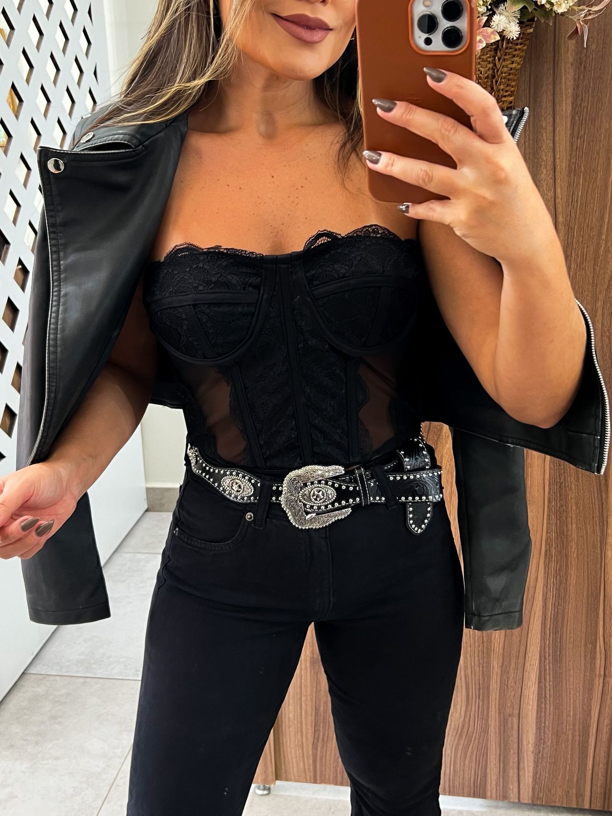 Top Corset Renda Preto 