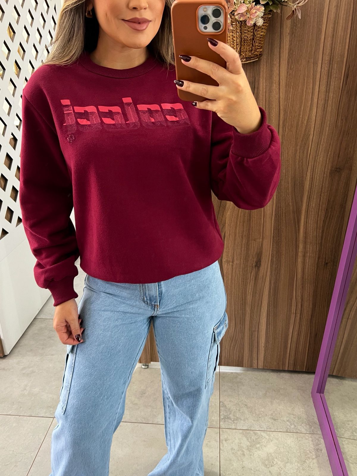Blusão Moletom Bordo Logo Bordada Colcci 