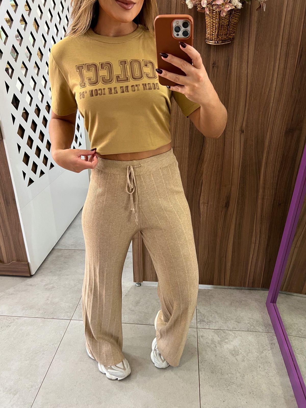 Calça Modal Canelada Bege