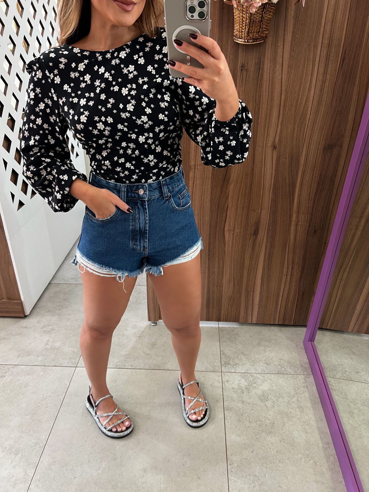 Blusa Slim Floral Manga Longa Colcci CLC 