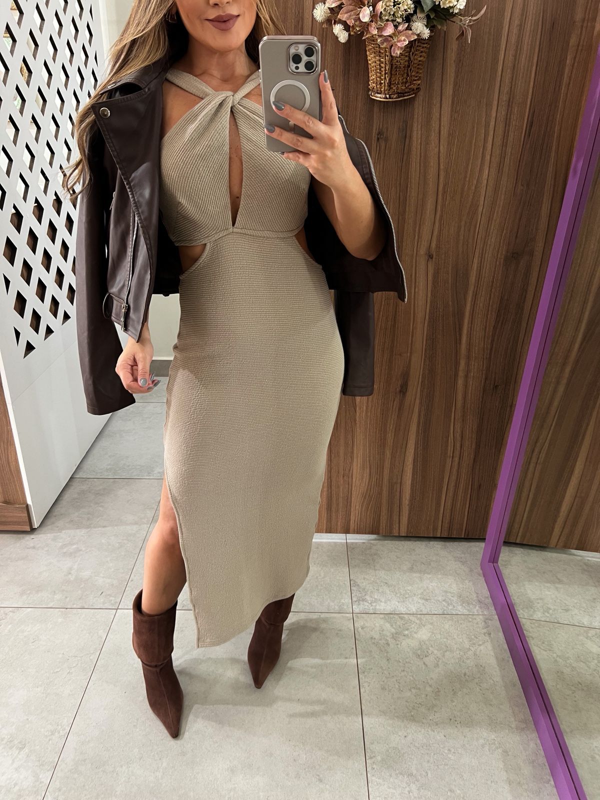 Vestido Transpassado Bege Bisquet Colcci