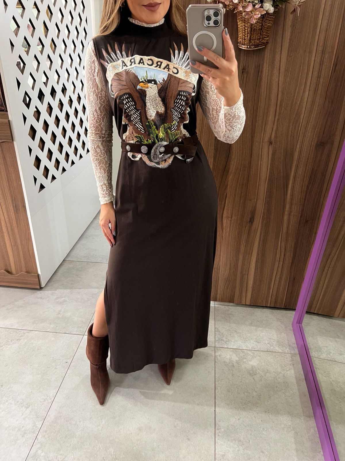 Vestido Gola Carcara Farm