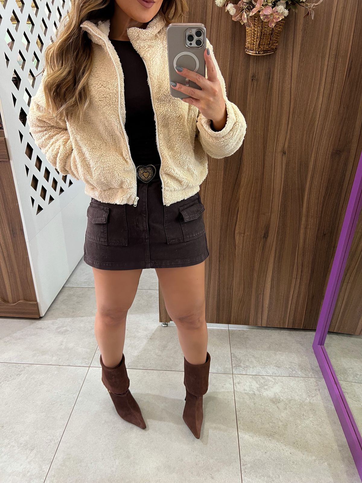 Casaco Teddy Peluciado Bege Feminino