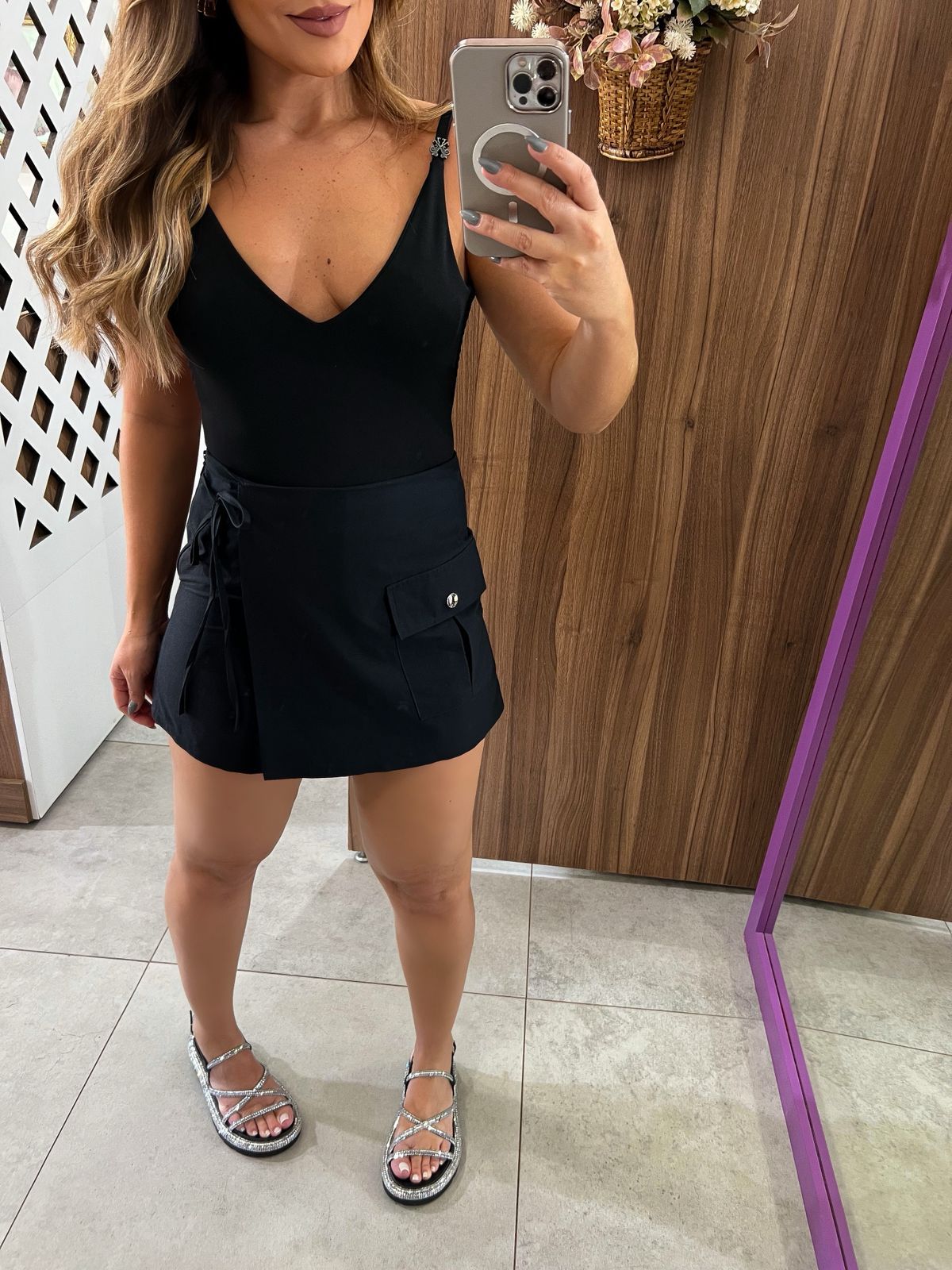 Short Saia Comfort com Amarração Preto Colcci 