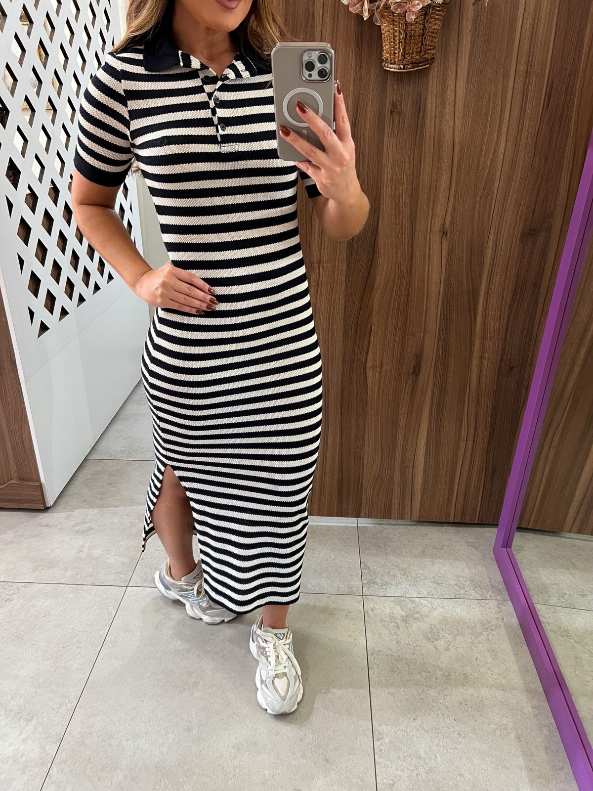 Vestido Polo Listrado Midi Chic Colcci