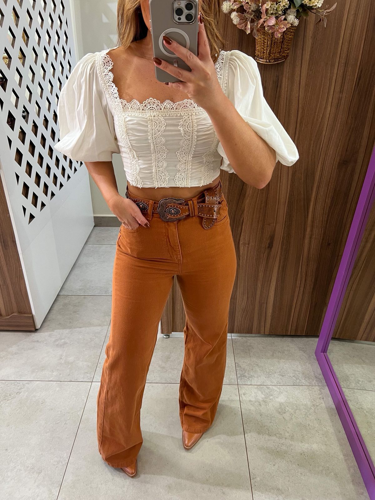 Calça Wide Sarja Colors Telha