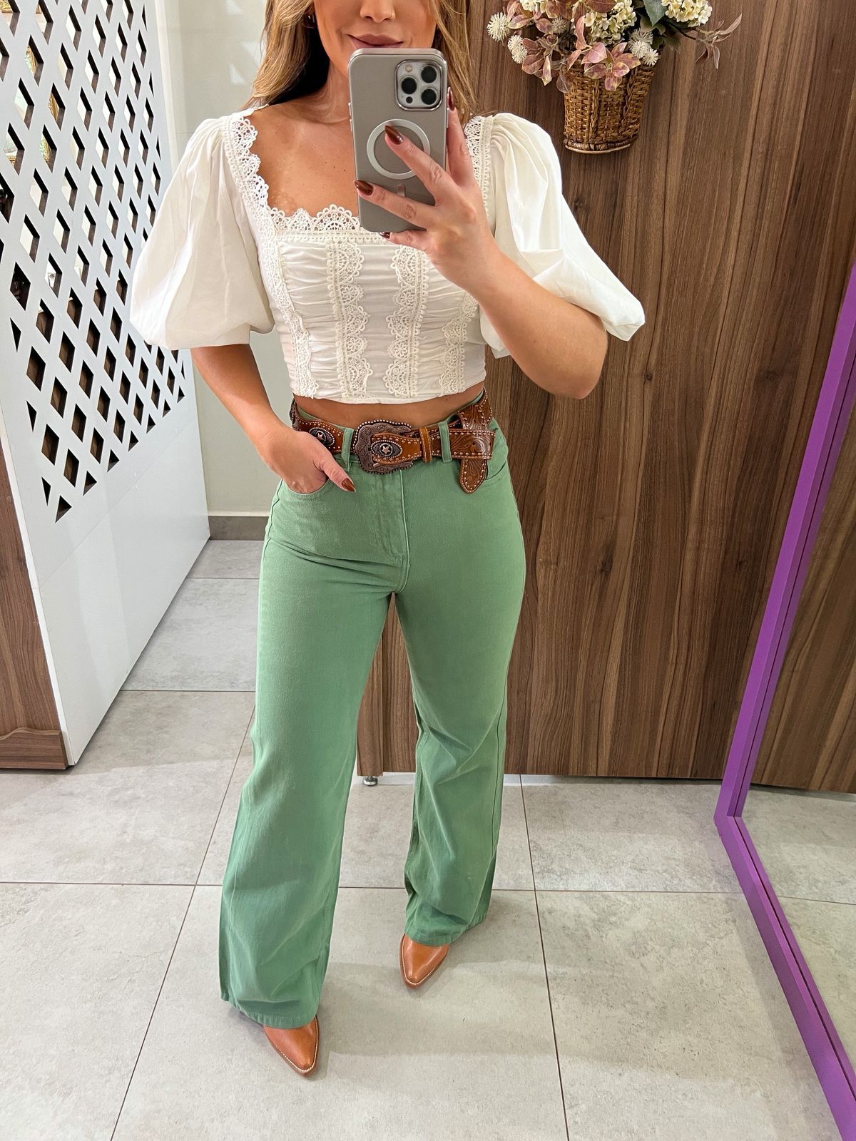 Calça Wide Sarja Colors Verde