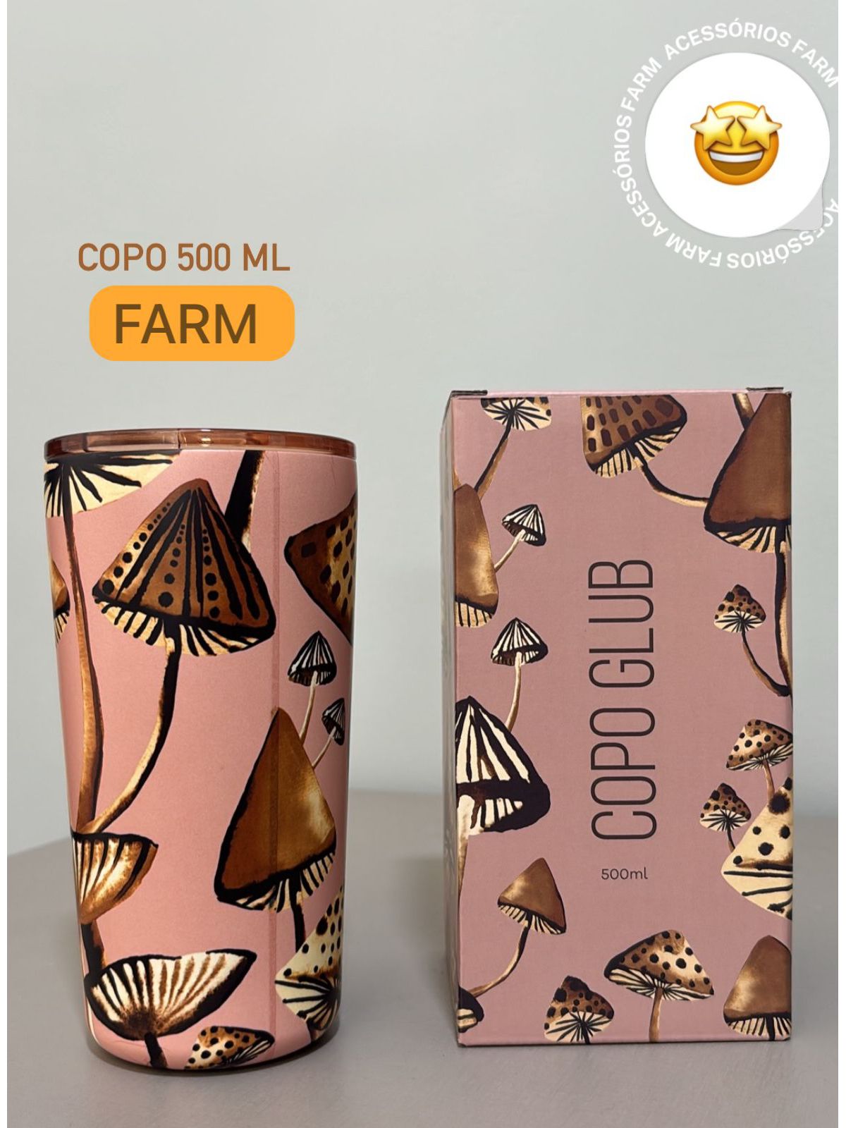 Copo Glub Cogumelo Rosa 500ml Farm
