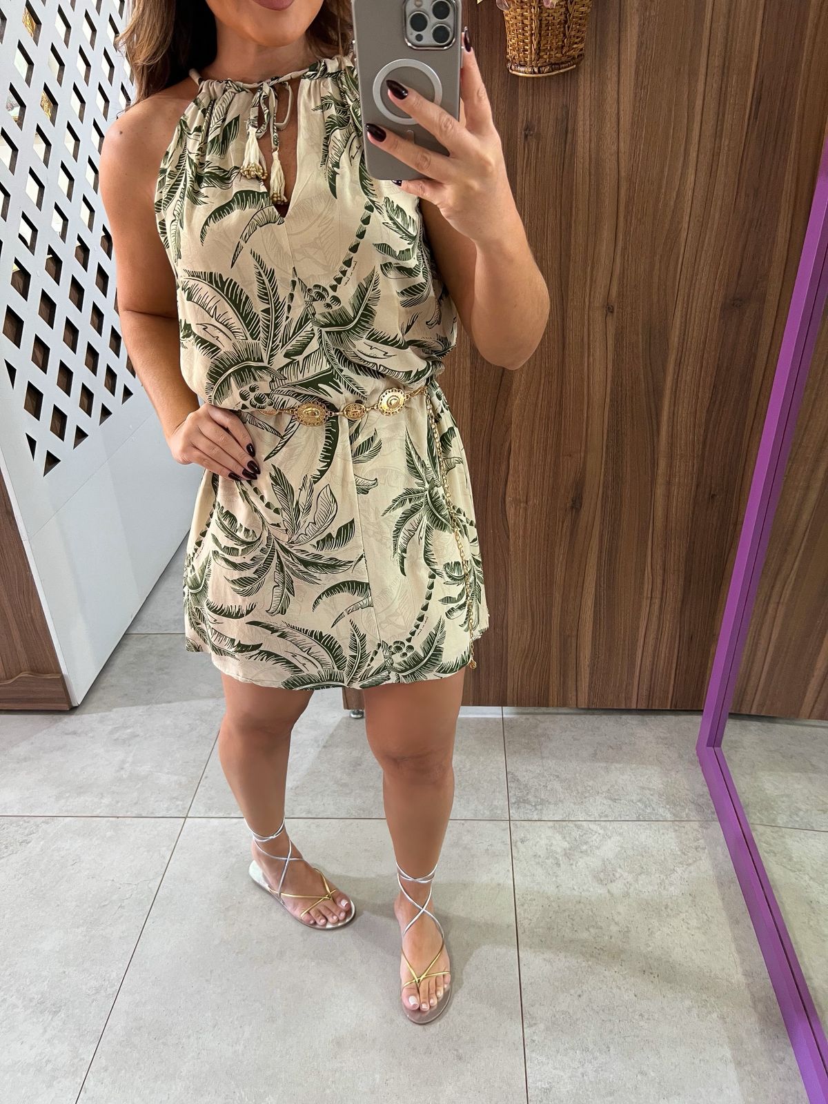 Vestido Curto Estampado Com Amarração Lez a Lez 