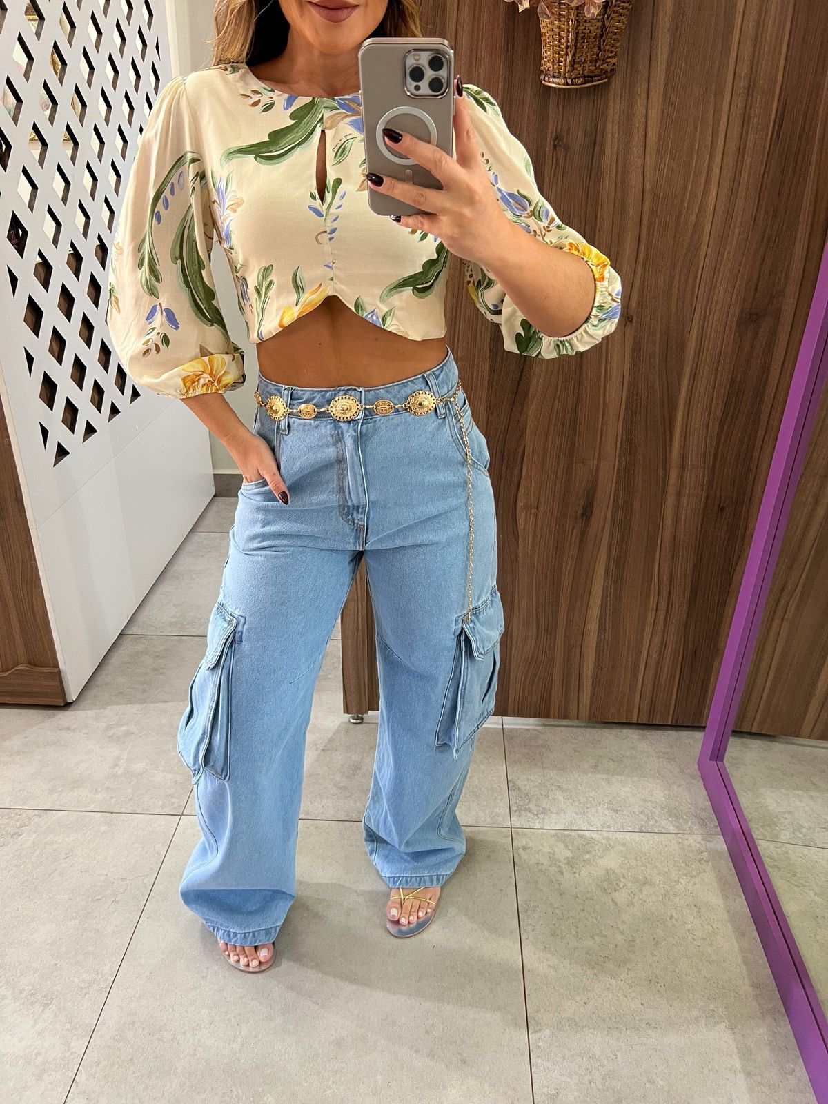 Calça Jeans Balloon Cargo Mandolin Claro Alcance