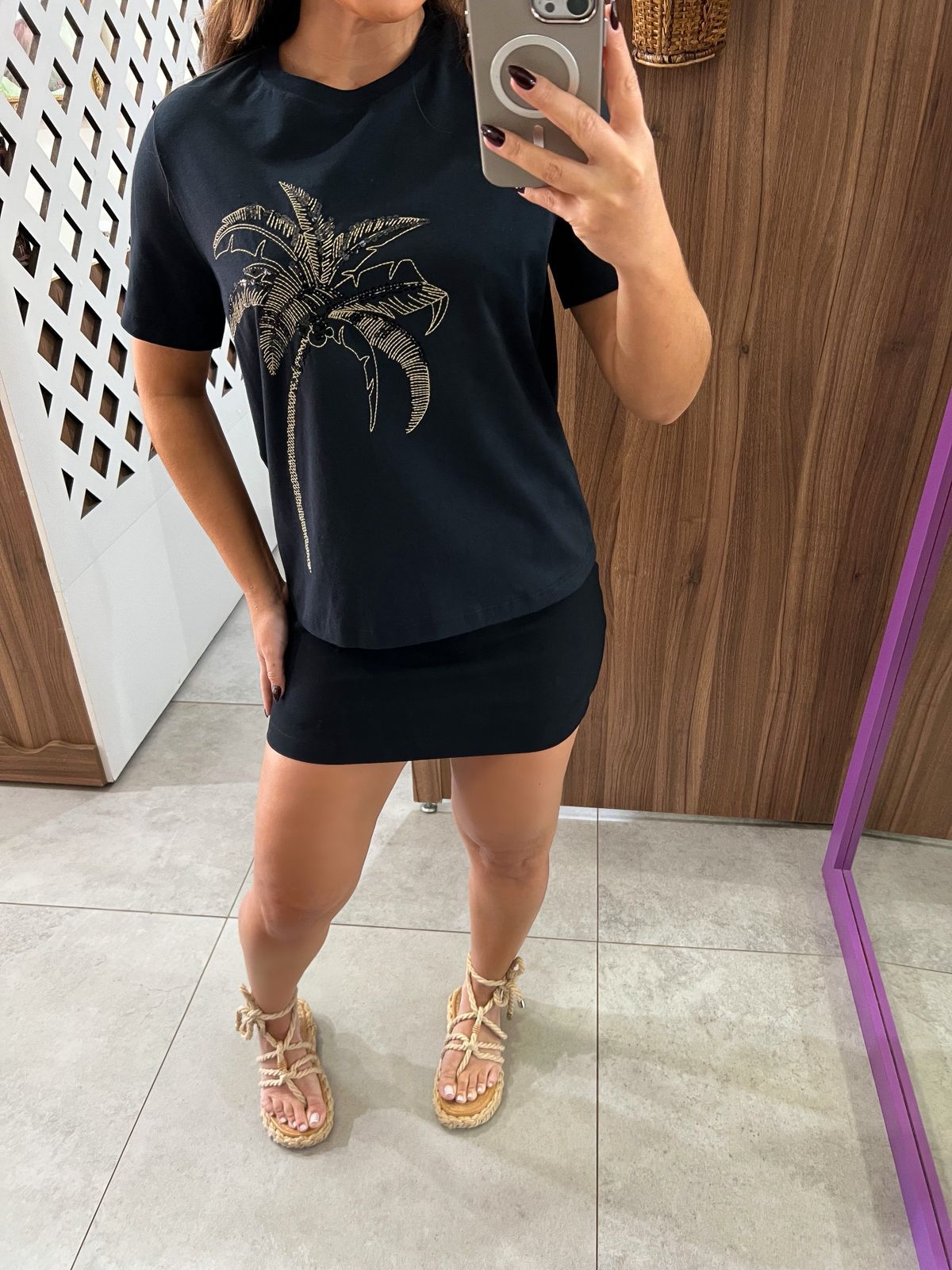 T-shirt Em Algodão Penteado Com Bordado E Paetês Lez a Lez 