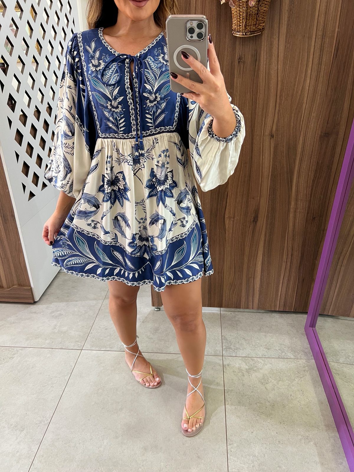 Vestido Curto Estampado Nina Azul Farm