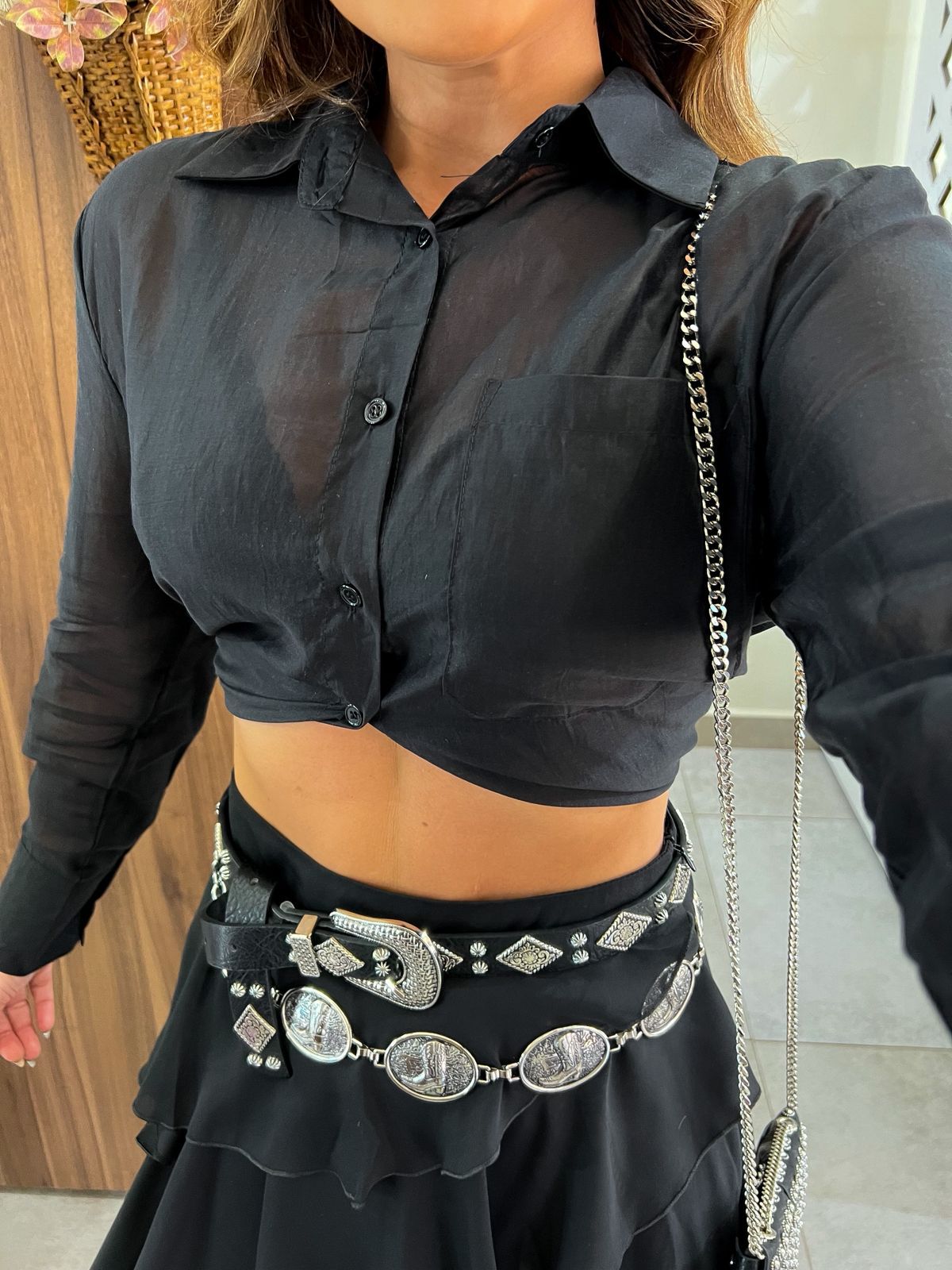 Camisa Chiffon Preta Luana