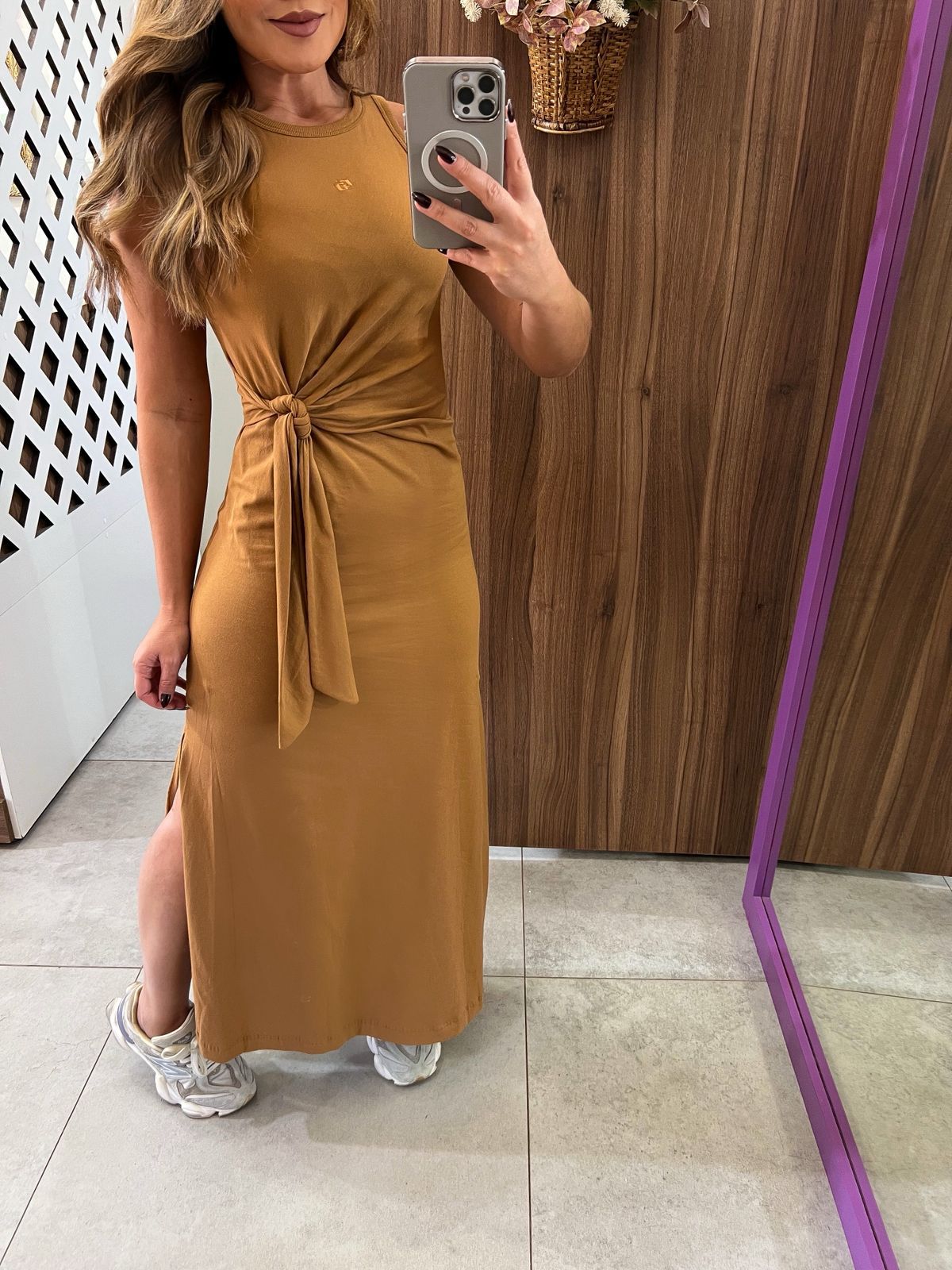 Vestido Camel Midi Com Amarração Colcci 