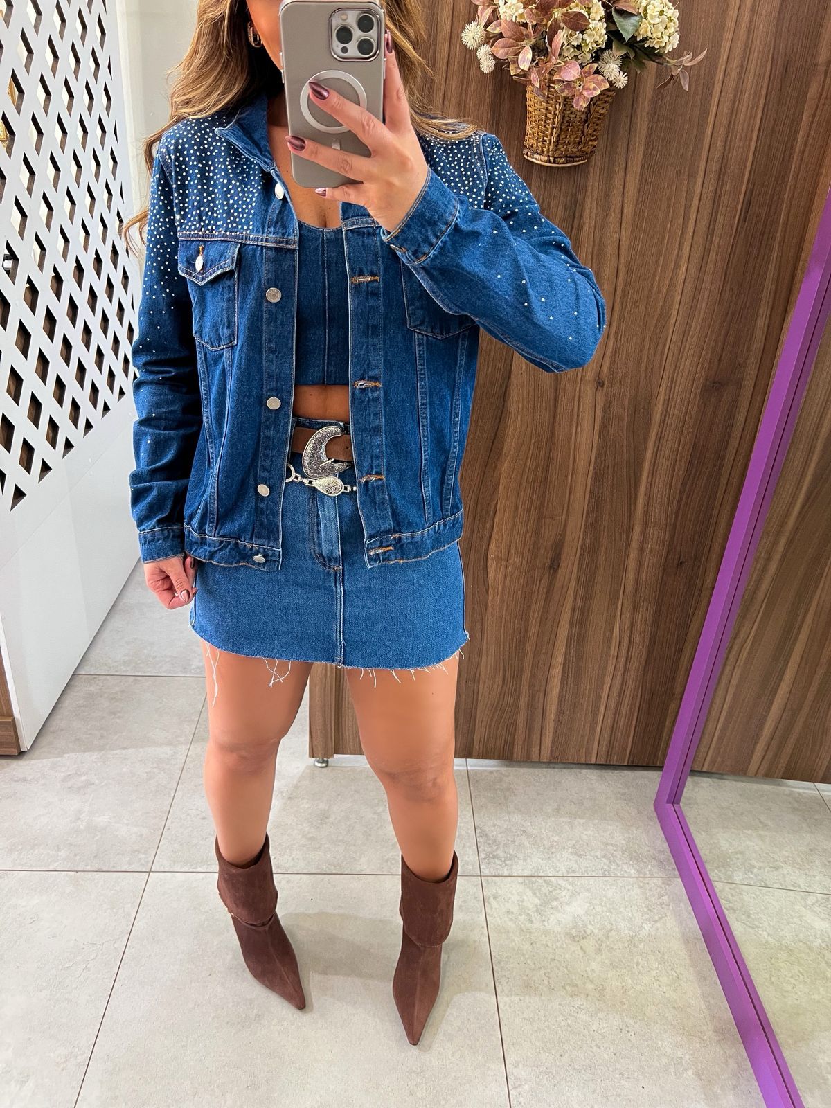 Jaqueta Jeans Escuro Brilhos Nxo 