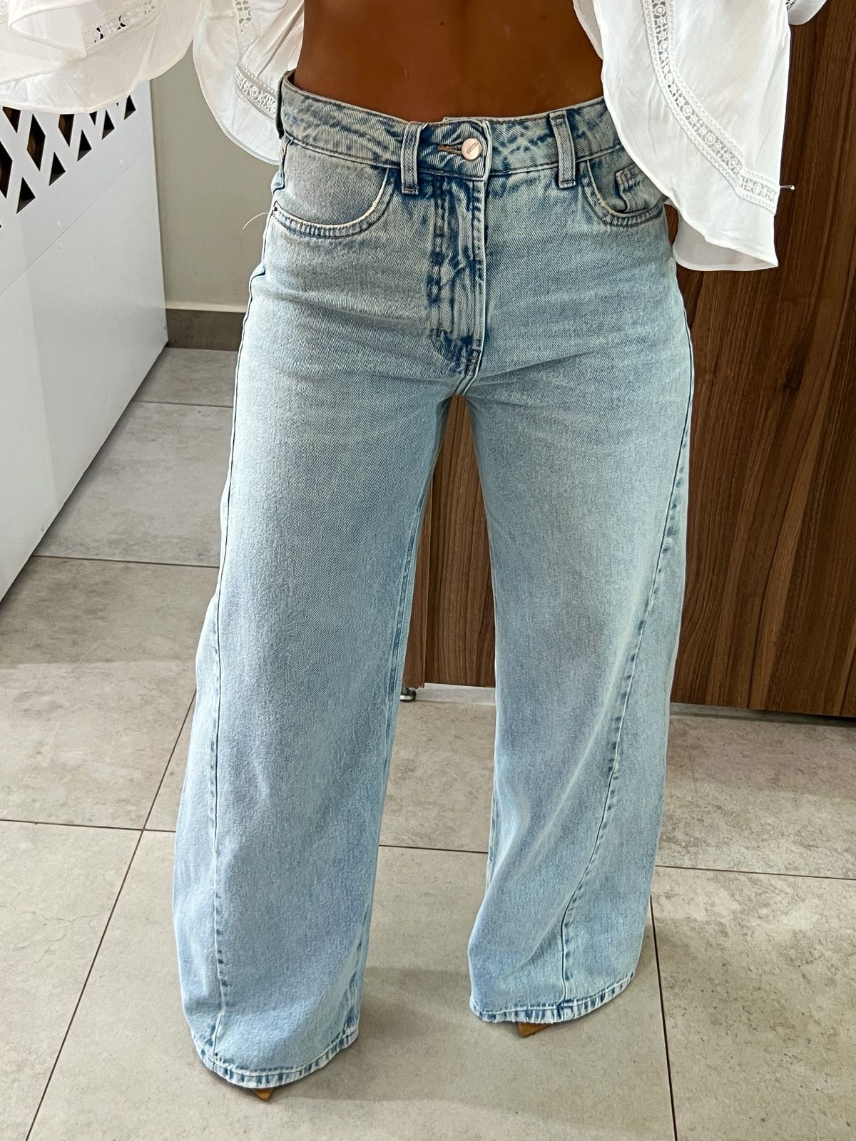 Calça Wide Leg Jeans Marmorizada