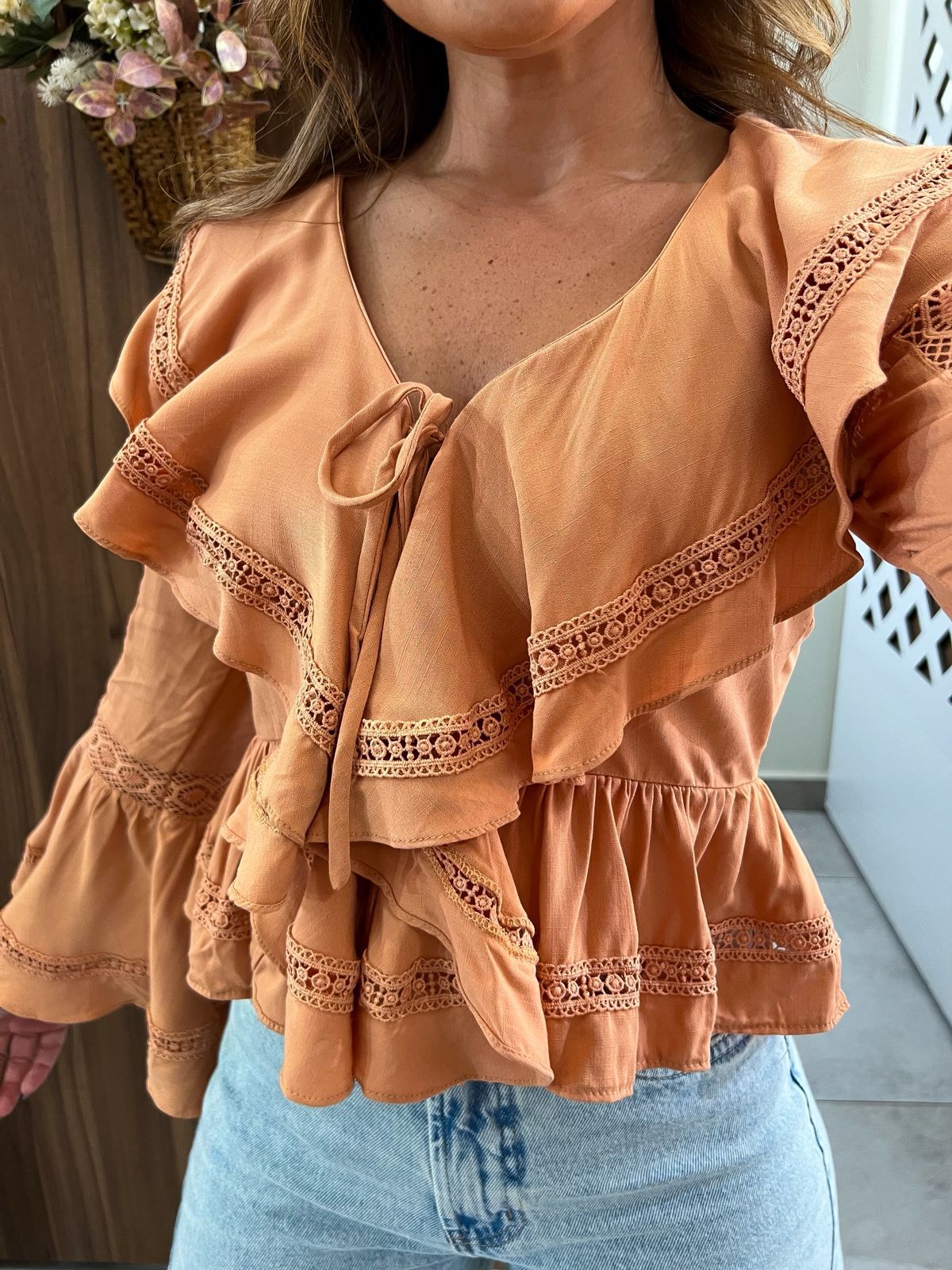Blusa Boho Pêssego Flora 