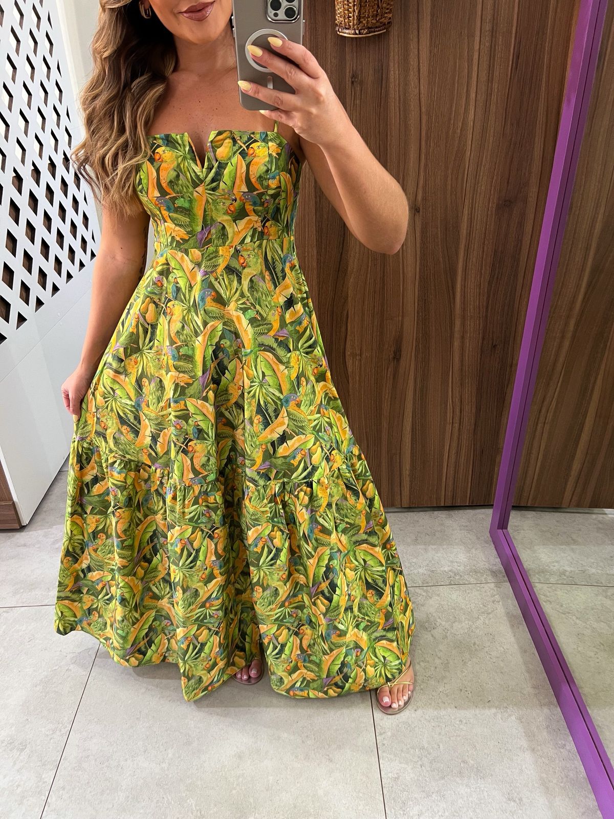 Vestido Longo Estampado Floresta De Passarinho Farm