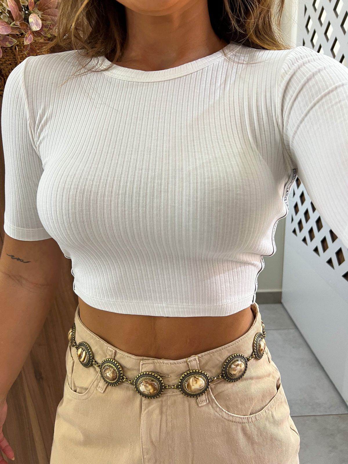 Cropped Slim Canelado Off White Colcci Sport
