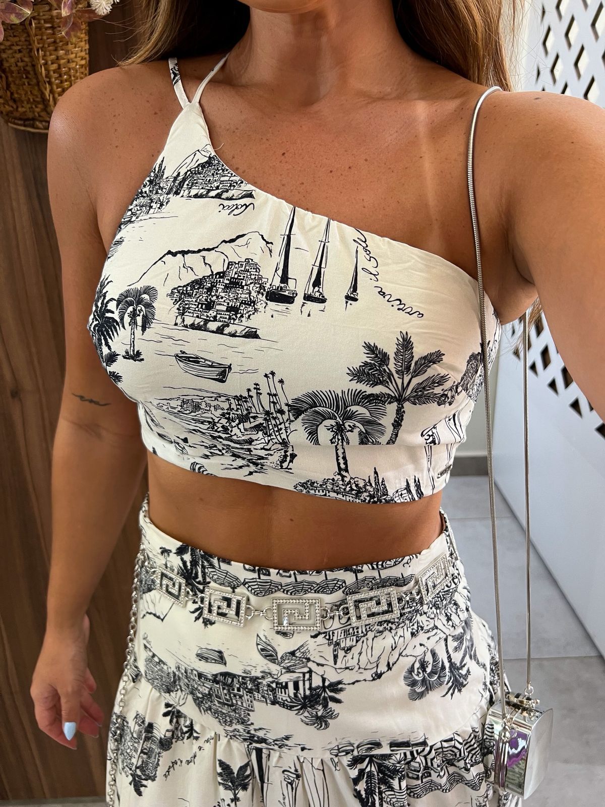 Top Estampado Justo Uma Alça Riviera Colcci
