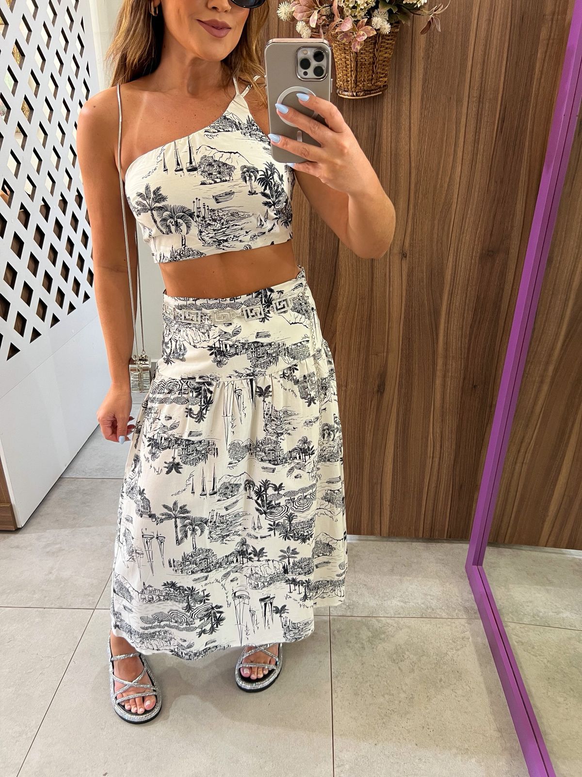 Saia Estampada Midi Riviera Colcci