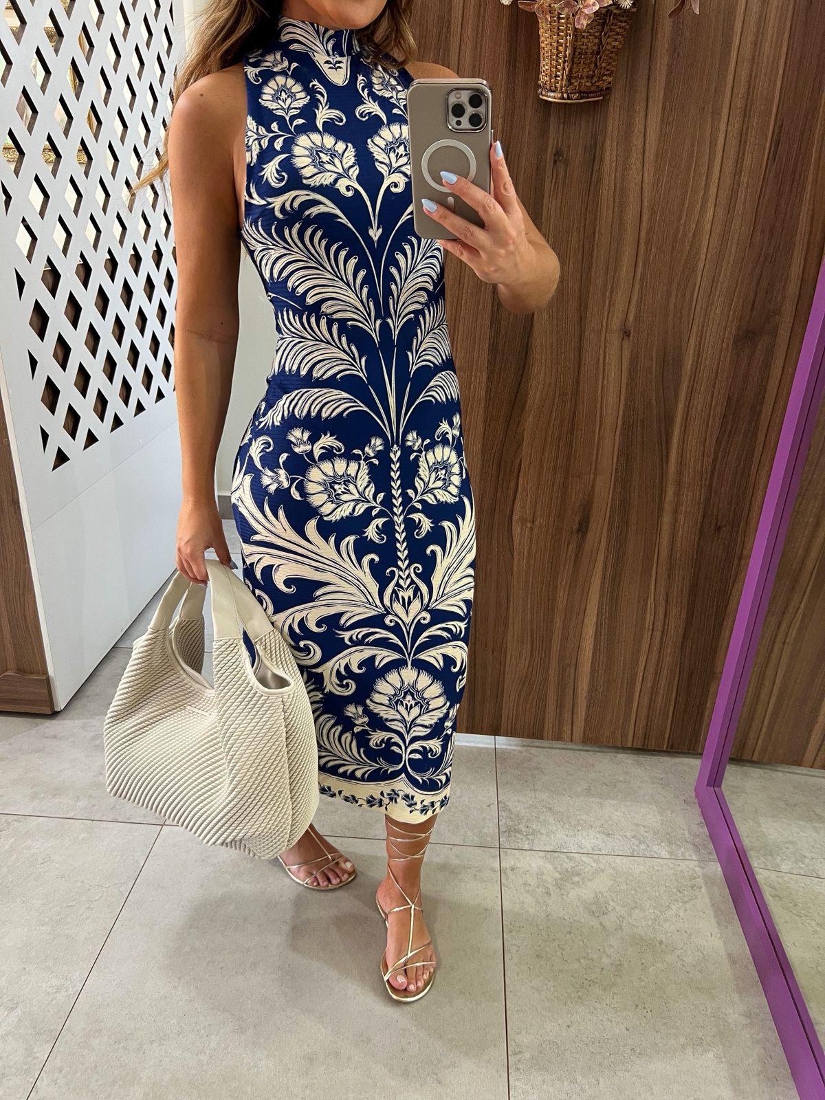 Vestido Midi Estampado Santorini Farm