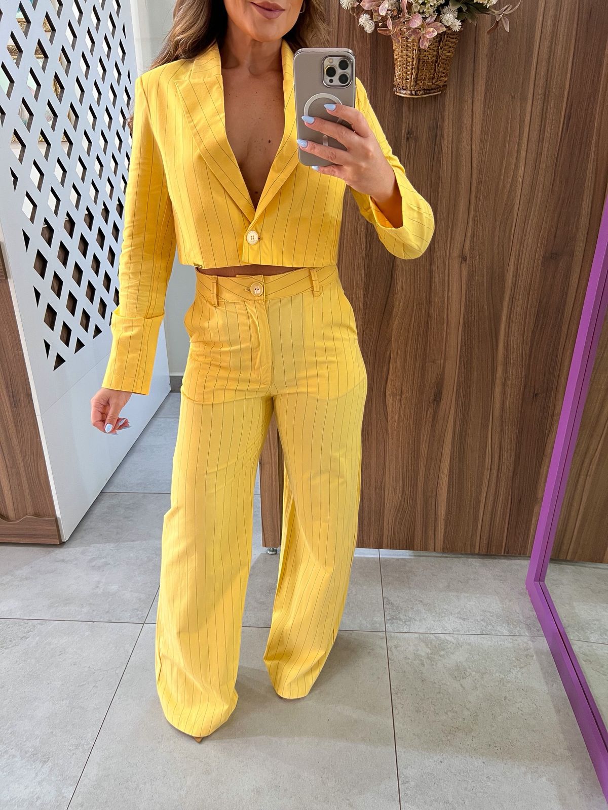 Conjunto Alfaiataria Amarelo Listrado Colcci