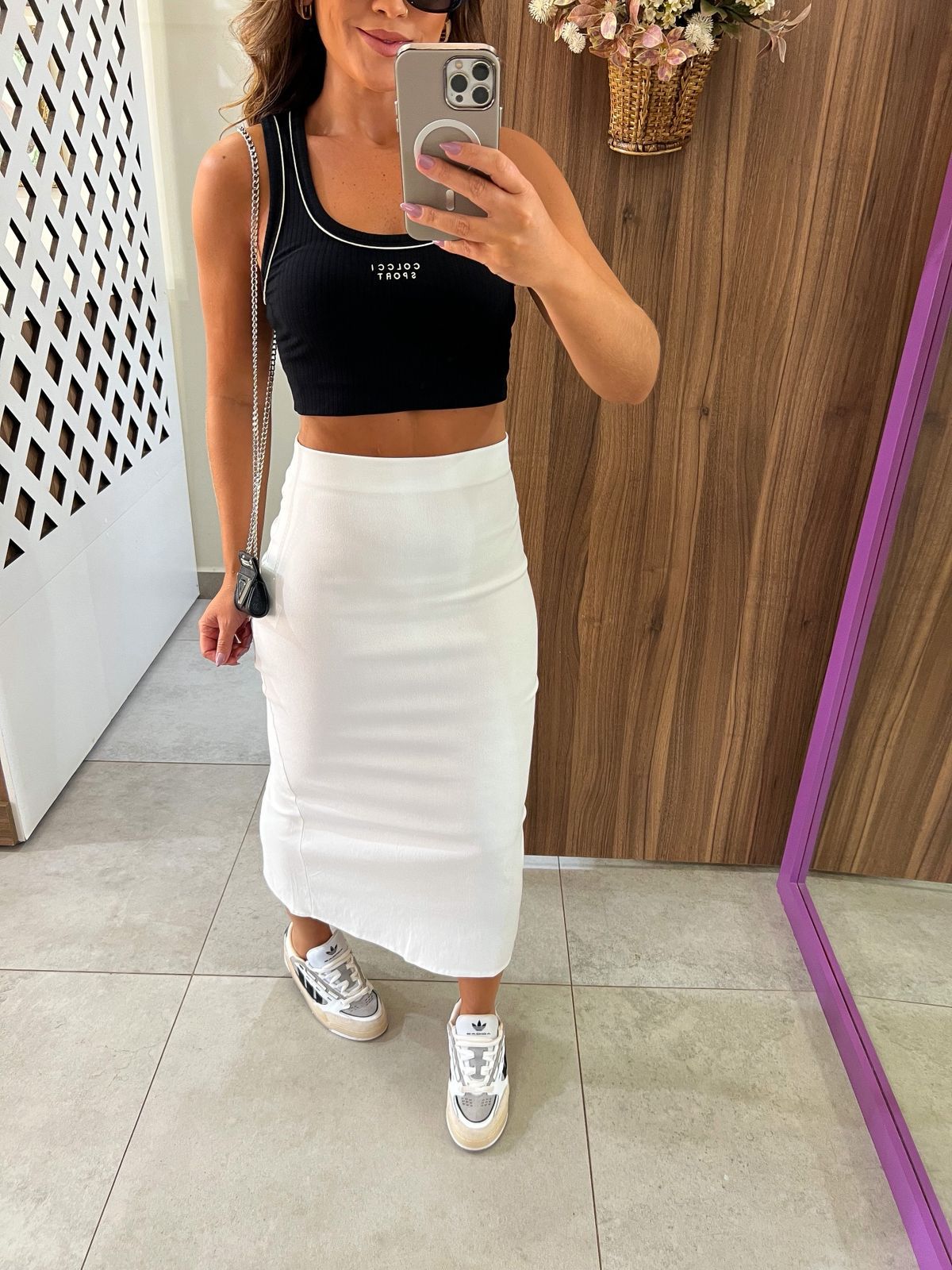 Saia Midi Joana Com Fenda Branca Colcci